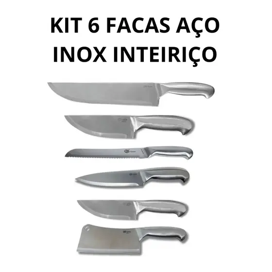 Kit 6 Facas Profissionais – Aço Inox Inteiriço durabilidade elegancia mais praticiade e higiene cozina restaurante