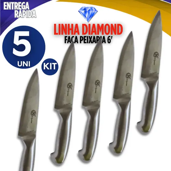 KIT 5 FACAS PEIXEIRA 6 POLEGADAS INOX INTEIRIÇO HIGIENICA CORTE PRECISO ELEGANCIA E DURABILIDADE