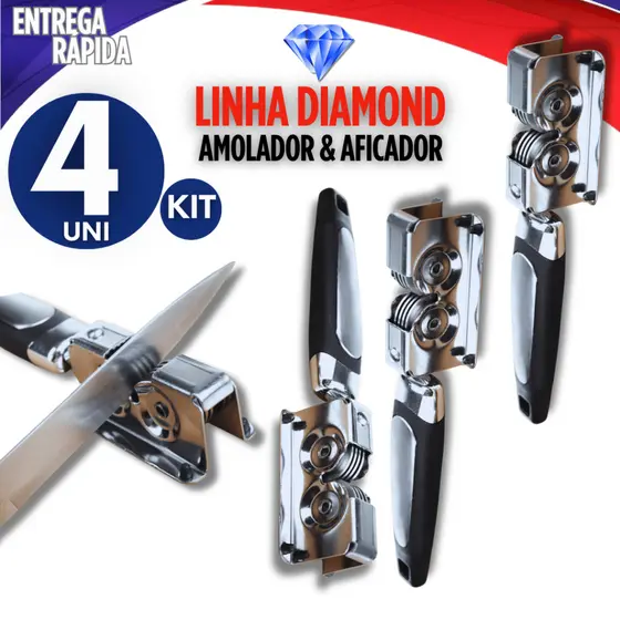 Conjunto 4 Amolador e Afiador De Facas Em Aço Inox Profissional