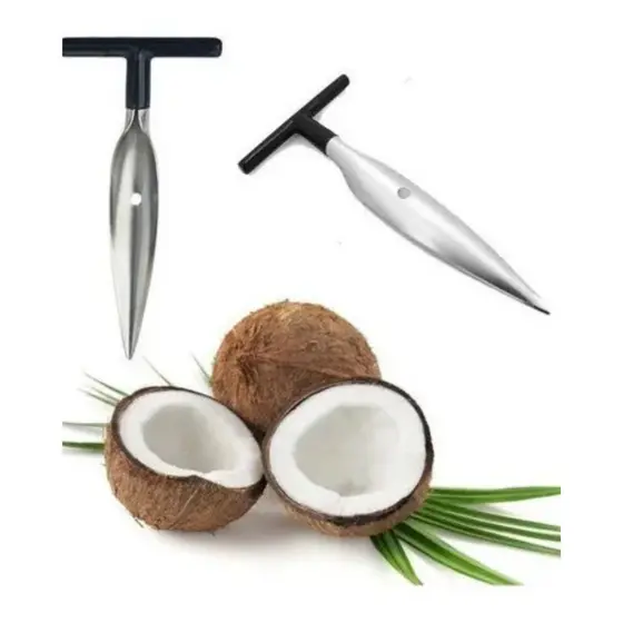 KIT 5 PEÇAS FURADOR ABRIDOR DE COCO INOX PRATICO E RESISTENTE