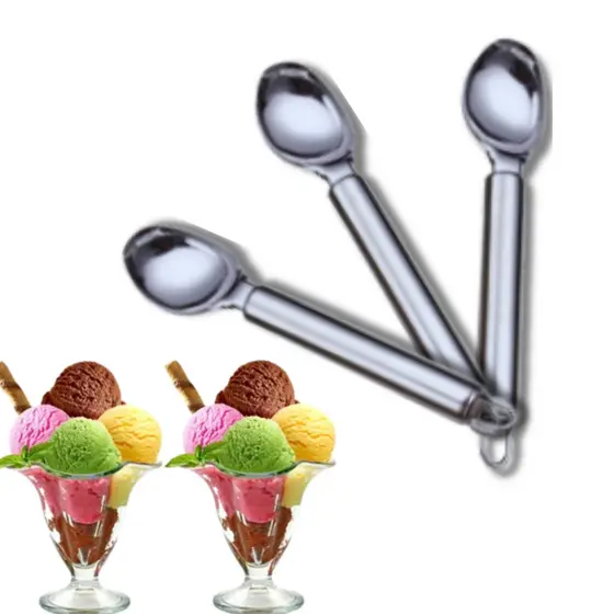 Jogo 6 Colheres  Pegador De Sorvete Aço Inox Prata 20,5cm
