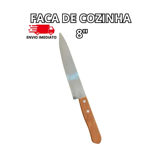 FACA DE COZINHA AÇO INOX CABO MADEIRA 8 POL 32,8 CM