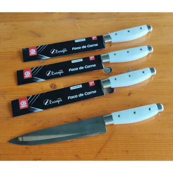 FACA DE CARNE CABO BRANCO 7" AÇO INOX KIT 3 - 2 - 1 LINHA EUROPA
