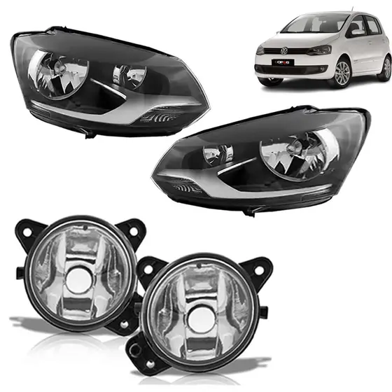 Kit Par Farol Dianteiro Fox Spacefox Crossfox 2010 2011 2012 2013 2014 + Milha Auxiliar Milha