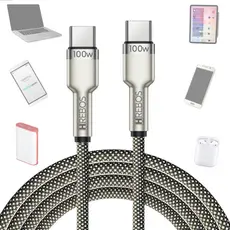 Cabo Carregador Turbo Duplo Tipo-C para Usb-C 100w 20v 3a Nylon Reforçado Pd Hrebos Metal Waves