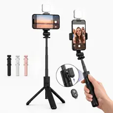 Tripé Bastão de Selfie com LED Embutido, Controle Remoto e Altura Ajustável 72cm Portátil
