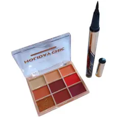 2 Produtos Paleta de Sombra 9 Cores, Perolada e Fosca caneta  Delineadora Secagem Rápido Ponta Fina.