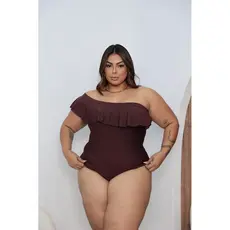 Body Babado Ciganinha Bory Decote V Plus Size Tamanho Grande