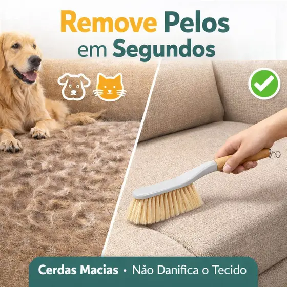 Escova de Limpeza Tira Pelos Sofá Estofado Pet Cerdas Macias Roupas Tapete Cortina Cantos Difíceis