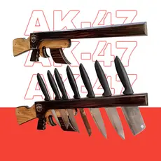 Suporte de Facas Cepo Modelo AK-47 em Madeira Nobre