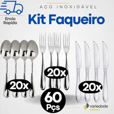 Jogo de Talheres 60pç Aço Inox 100% Garfo Faca e Colher de Mesa ALTA QUALIDADE