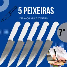Jogo de 5 Facas 7" Polegadas Para Peixarias, Açougue e Mercearias
