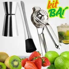 Kit Bar Espremedor de Limão, Socador de Frutas e Gelo Mias Dosador de Bebidas Para Drinks