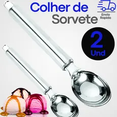 Kit 2 Colher Pegador De Sorvete Açai Profissional Concha Inox Para Sorveteria Gelato
