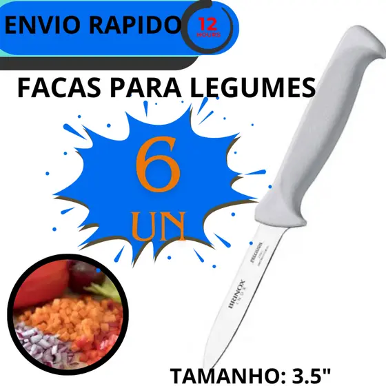 Kit com 6 Facas de Legumes 3,5" Cabo Branco
