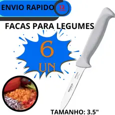 Kit com 6 Facas de Legumes 3,5" Cabo Branco