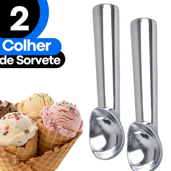 Jogo 2 Colheres de Sorvete em Alumínio Fundido – Profissional para Sorveteria e Açaí