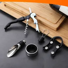 Kit Abridor De Vinho 5 Peças Inox Com Saca Rolha Dosador Corta Lacre Para os Melhores Momentos