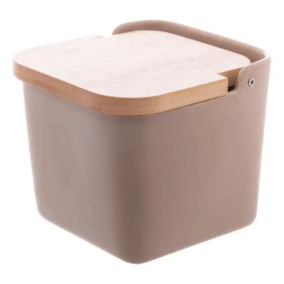 Saleiro De Ceramica Tampa Bambu Terracota 11,5cm X 12,5cm