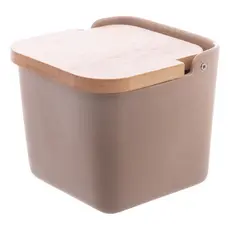 Saleiro De Ceramica Tampa Bambu Terracota 11,5cm X 12,5cm