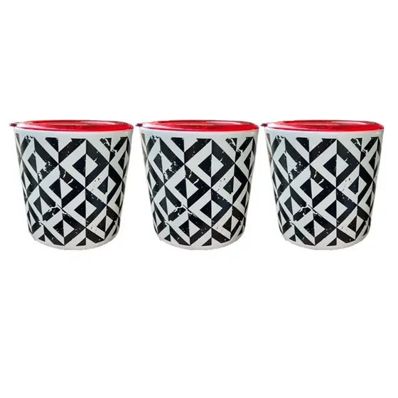 Kit Jogo De 3 Potes C/ Tampa Porta Mantimentos Ceramica