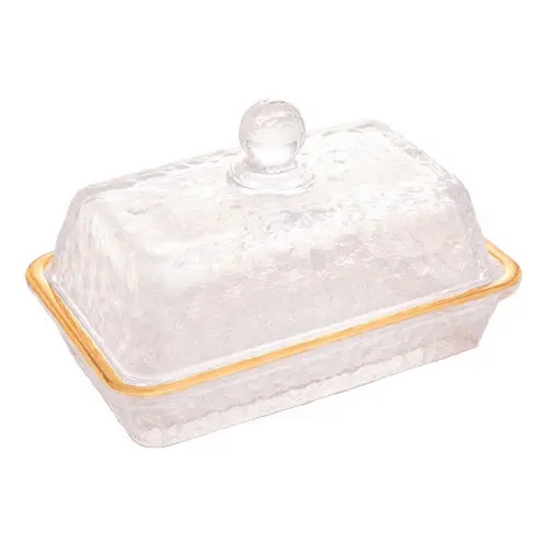 Manteigueira Cristal Martelado Tampa Fio De Ouro Petra Lyor