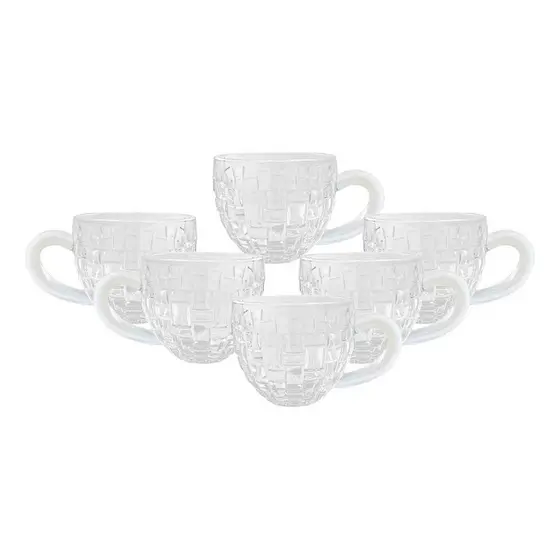 Kit 6 Xícara De Café Cristal Chá Design Vintage Transparente