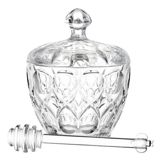 Pote Para Mel De Vidro Cristal  Com Tampa E Pegador  Incolor