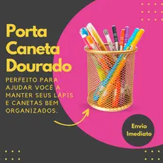 Porta Caneta Porta Lapis Porta Treco Aramado Redondo Dourado 10cm