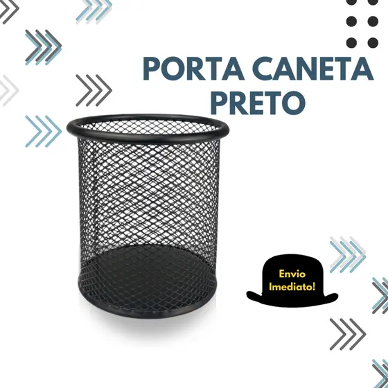 Porta Caneta Aramado Redondo Preto 10cm