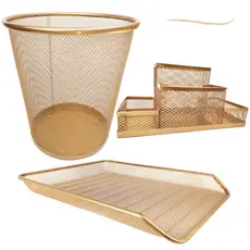 Kit Escritório Lixeira + Organizador de Mesa +  Bandeja Premium