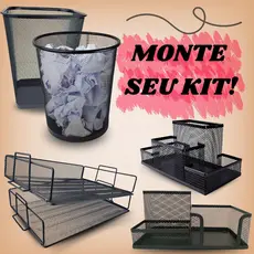Kit Organizadores Escritório, Lixeira, Organizador Porta Canetas, Bandeja Prateleira, Arquivo PRETO