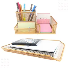 Kit Escritório Organizador de Mesa, Bandeja Dourado Ouro