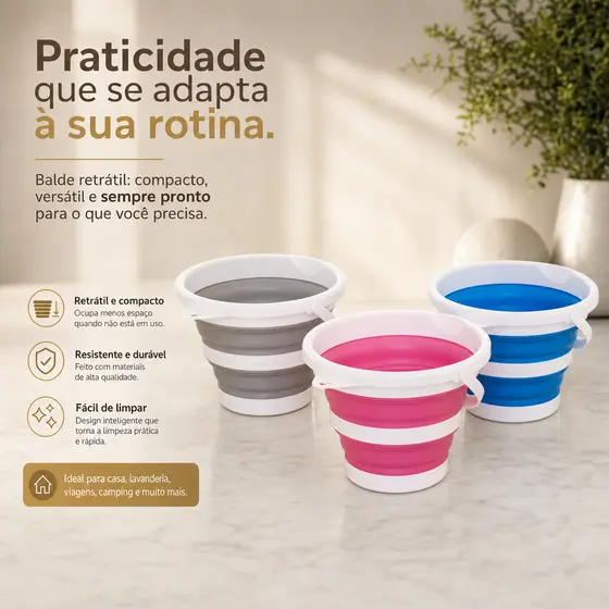 Balde Dobrável Retrátil Multiuso Compacto Silicone Alça Resistente 8L MARKYS STORE