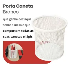 Porta Caneta Lápis Redondo Aramado 10cm Branco Organizador Escritorio Escritório Porta Treco