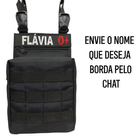 Kit - Pochete Bornal Preto de Perna com Tarjeta Bordada Personalizada