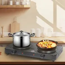 Fogão Elétrico Mini Grill com 2 Bocas e 1 Boca para Camping Preparo Comidas Panela Assadeira Pequeno