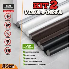 Kit 2 Veda Porta Protetor Impermeável Ajustável  Rolinho Duplo Preto Contra Insetos e Poeira 80cm