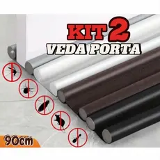 Kit 2 Protetor Veda Porta Duplo Impermeável Ajustável Rolinho Isolante 90cm Contra Poeira e Vento