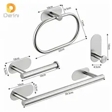 Kit Acessórios Banheiro 4 Peças Aço Inox Sem Furação Porta Toalha Papel Higiênico Resistente