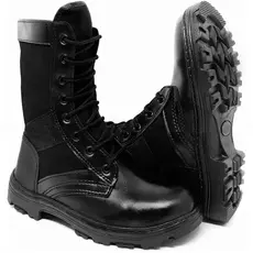 Coturno Bota Militar Masculino Tático De Couro Legitimo Reforçado Costurado Super Leve Macio Com Zíper Ajustável