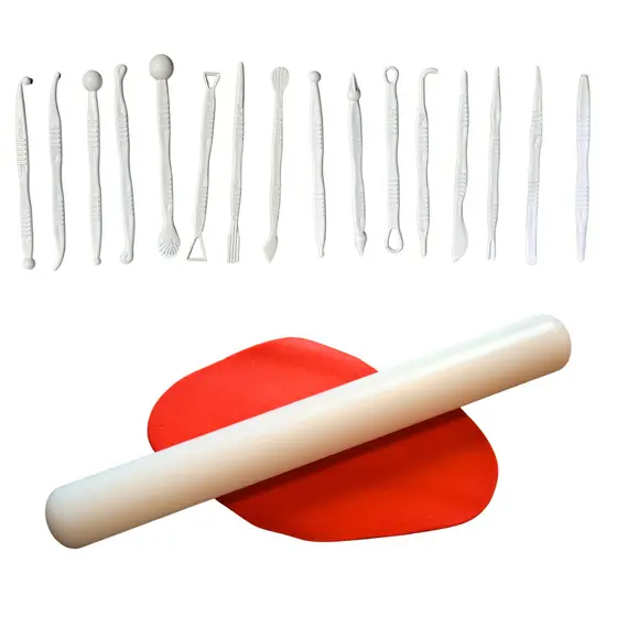 Kit 16 Estecas Biscuit 32 funções Sem Rebarba + Rolo Maciço 20cm Branco