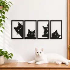 kit 4 quadro gato Decorativo parede mdf Decoração Sala Quadros Pet Cabeceira