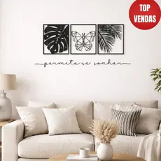 Kit 3 Quadros Cabeceira Costela de Adão Borboleta Minimalista Decorativo + Frase de parede Permita-se sonhar