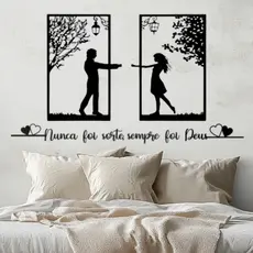 Painel casal + frase Nunca foi sorte sempre foi Deus + corações - mdf 3mm preto