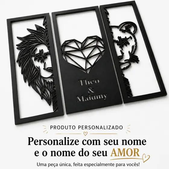 Kit Quadro Leão Grande Personalizado e Frase Para todo sempre Sala Quarto Decorativo