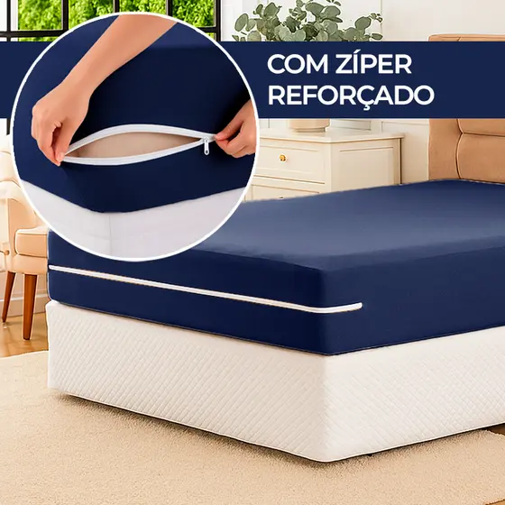 Capa de Colchão Casal, Solteiro, Queen e King com Zíper Reforçado Protetora Malha Gel