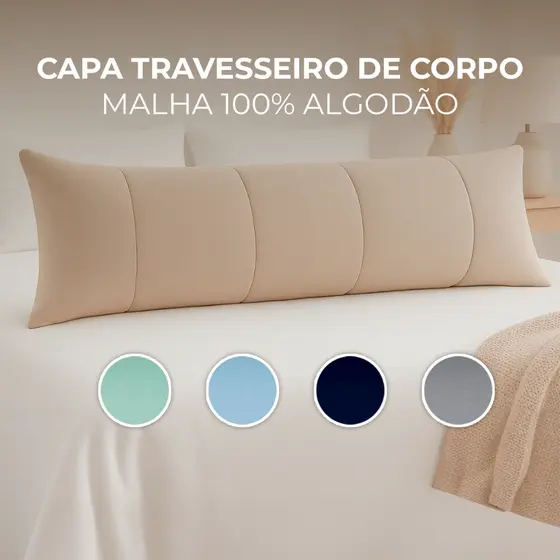Fronha Travesseiro Corpo Xuxão Malha 100% Algodão Capa Com Zíper