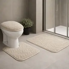 Jogo de Banheiro Kit Tapete 3 Peças Antiderrapante Macio Absorvente Lavável para Box e Vaso Sanitário