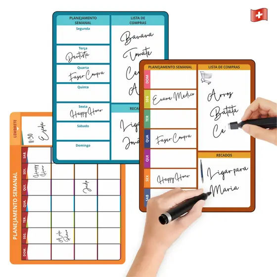PORTA RECADOS PLANNER LOUSA MAGNÉTICA QUADRO BRANCO COM CANETA QUE ESCREVE E APAGA